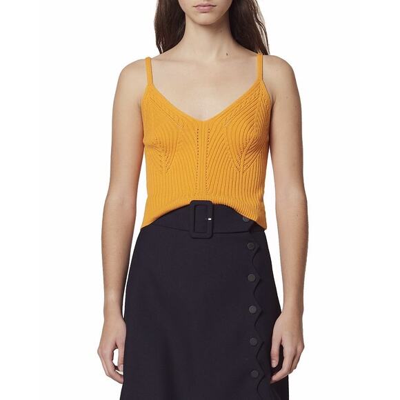 Sandro Ximin Ribbed Openwork Cropped Yellow Orange Cami Top Size Large - Picture 1 of 11